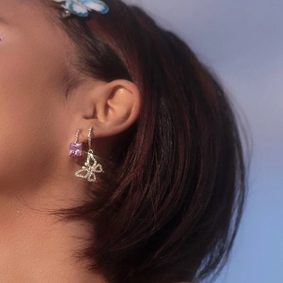 NEW Rose Gold Diamond Butterfly Hoop Earrings - Picture 3 of 3